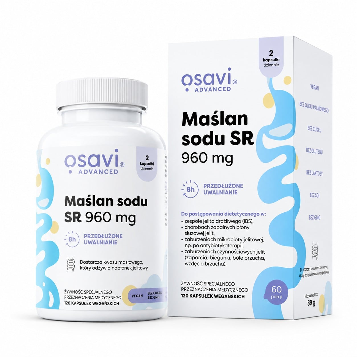 Maślan sodu SR Osavi 960 mg 120 kapsułek – wsparcie jelit i mikrobioty