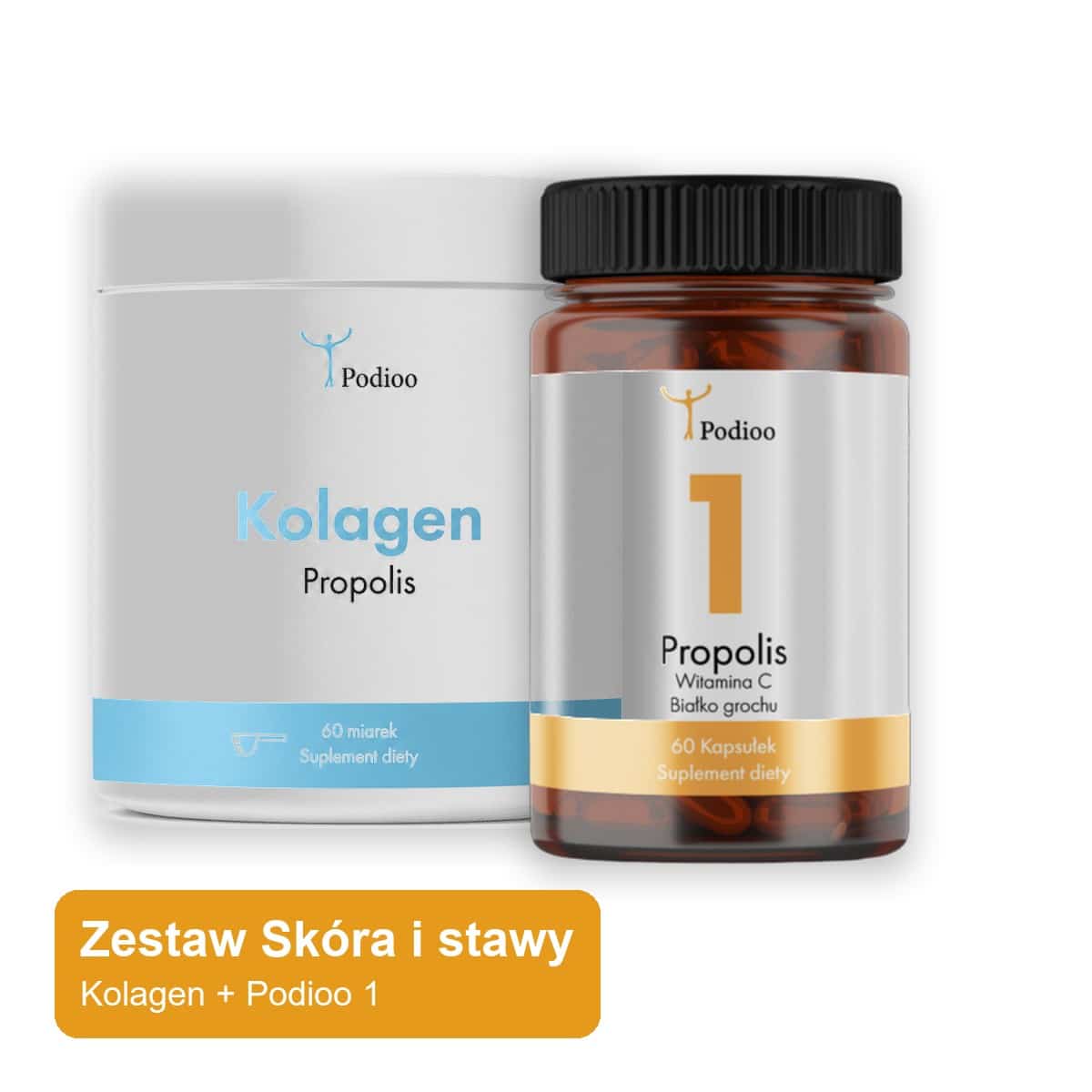 Zestaw Skóra i stawy: Kolagen do picia z propolisem i Propolis 80% z witaminą C | Podioo Kolagen + Podioo 1